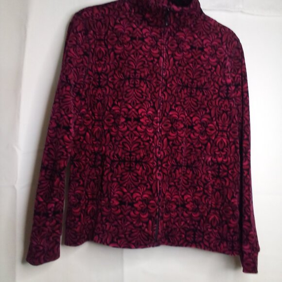 Kim Rogers Jacket Women S Full Zip Velvet Pattern Pink Black - Picture 2 of 16